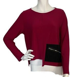 Comfy USA sz XS red top with faux leather zipper pocket. Like new condition.